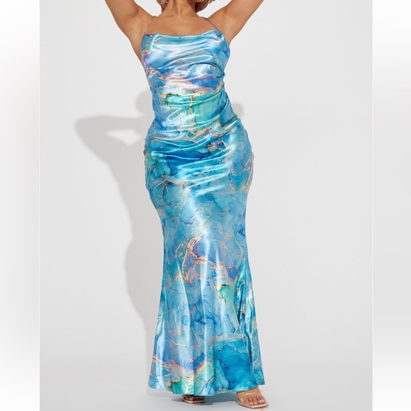 Fashion Nova Dresses & Skirts - Blue Marble Open Back Long Dress